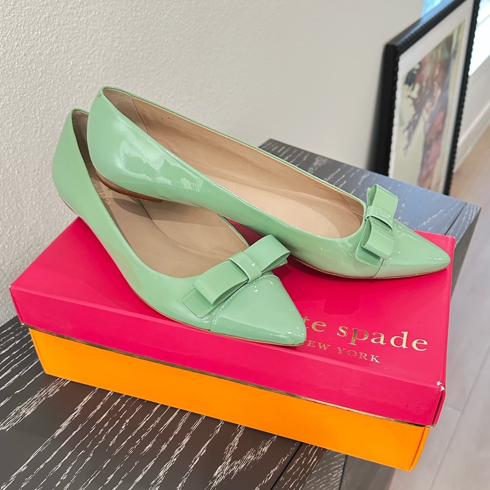 Kate Spade Gabe Seafoam Patent Leather Bow Flats | Size 11 | Excellent Condition